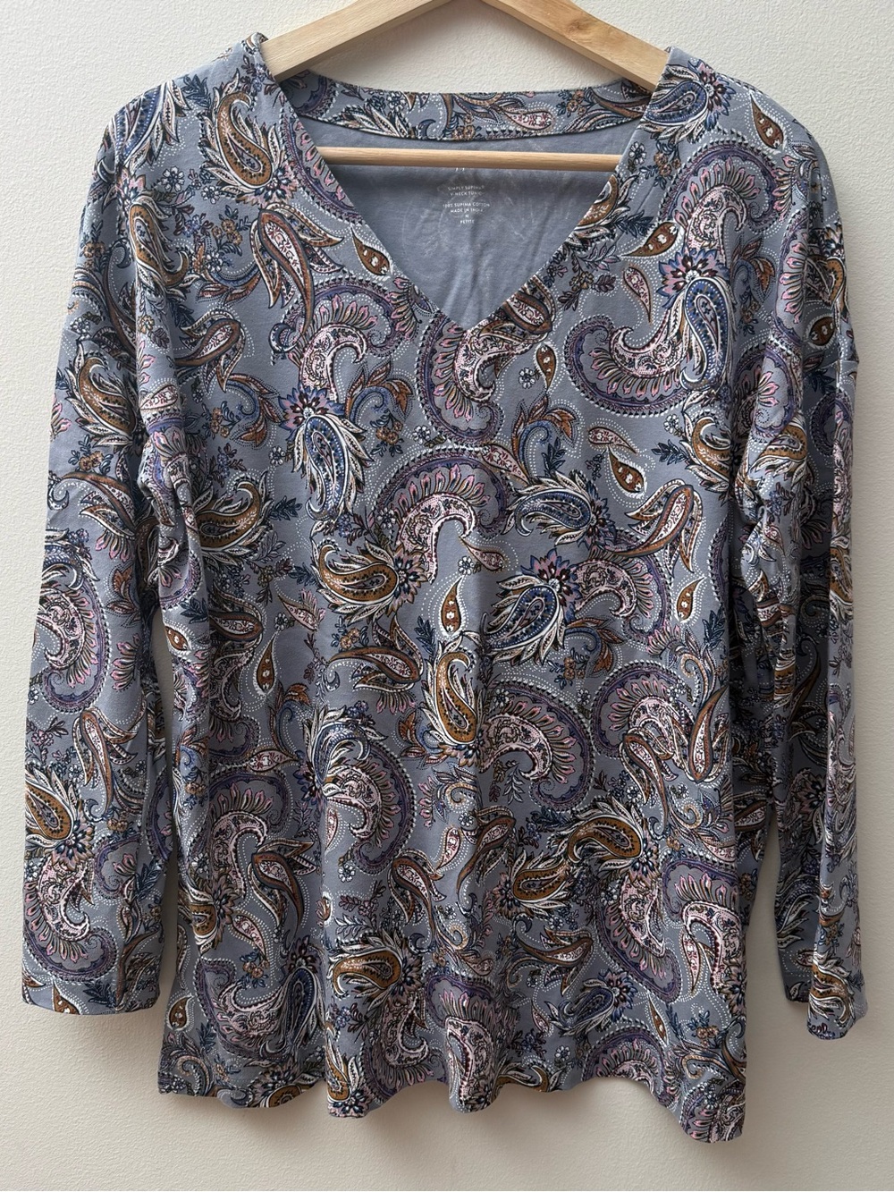 J. Jill Simply Supima Paisley V-Neck Long Sleeve Top
